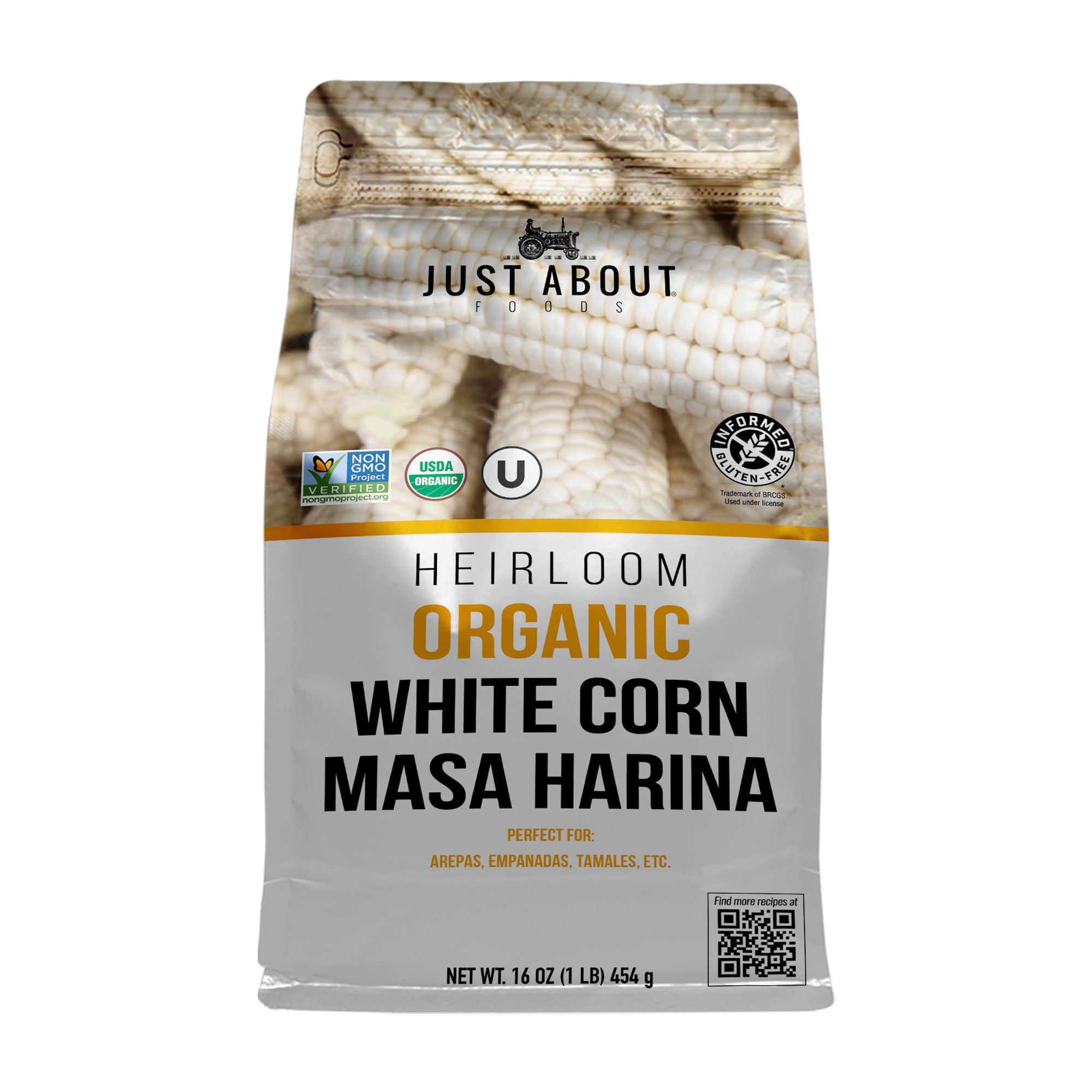 Just About Foods Heirloom Corn Flour line — product image